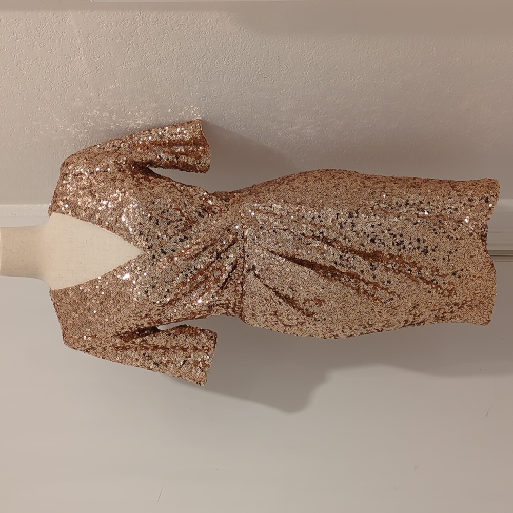French connection gold sequin deep v cocktail dress